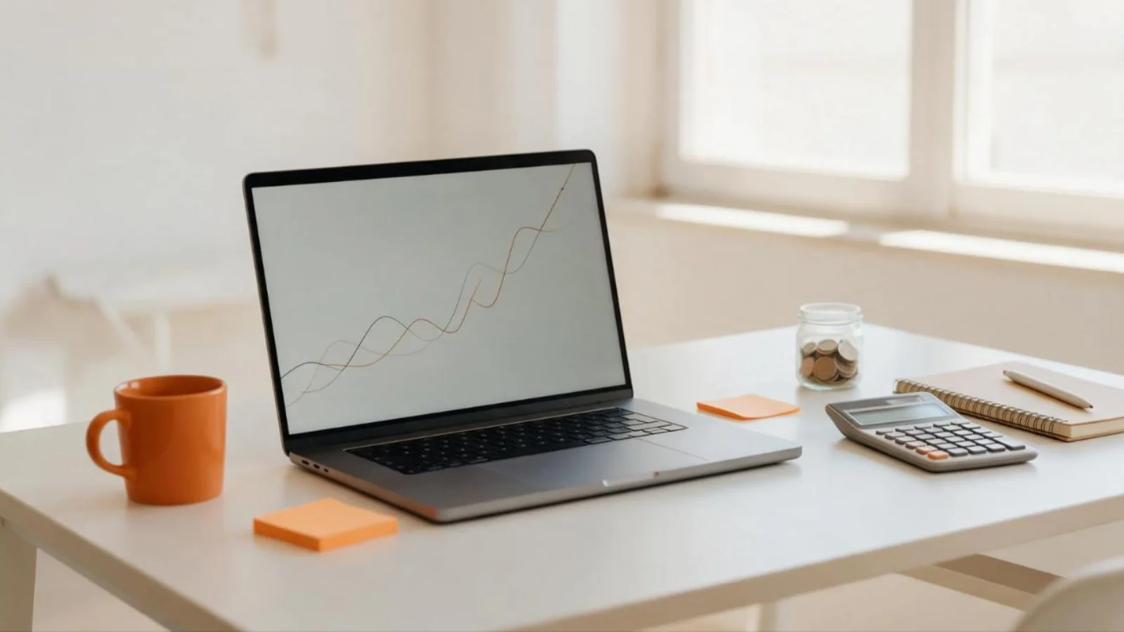 Cuánto cuesta el SEO en 2026: escritorio luminoso con portátil y gráfico de crecimiento