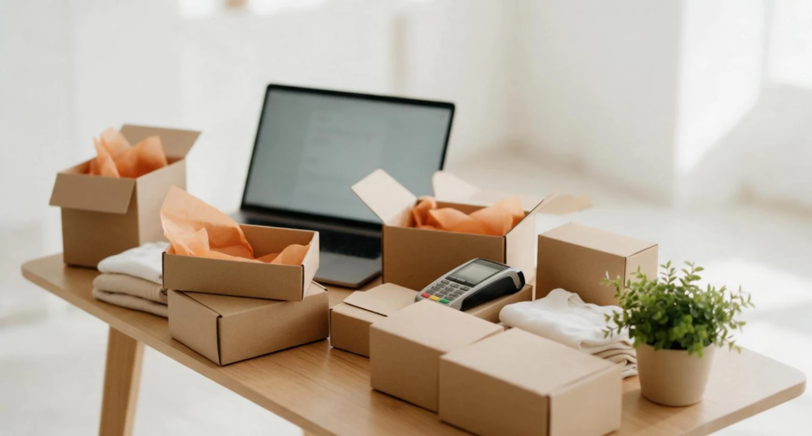 Cuánto cuesta una tienda online: mesa de preparación de pedidos de un ecommerce